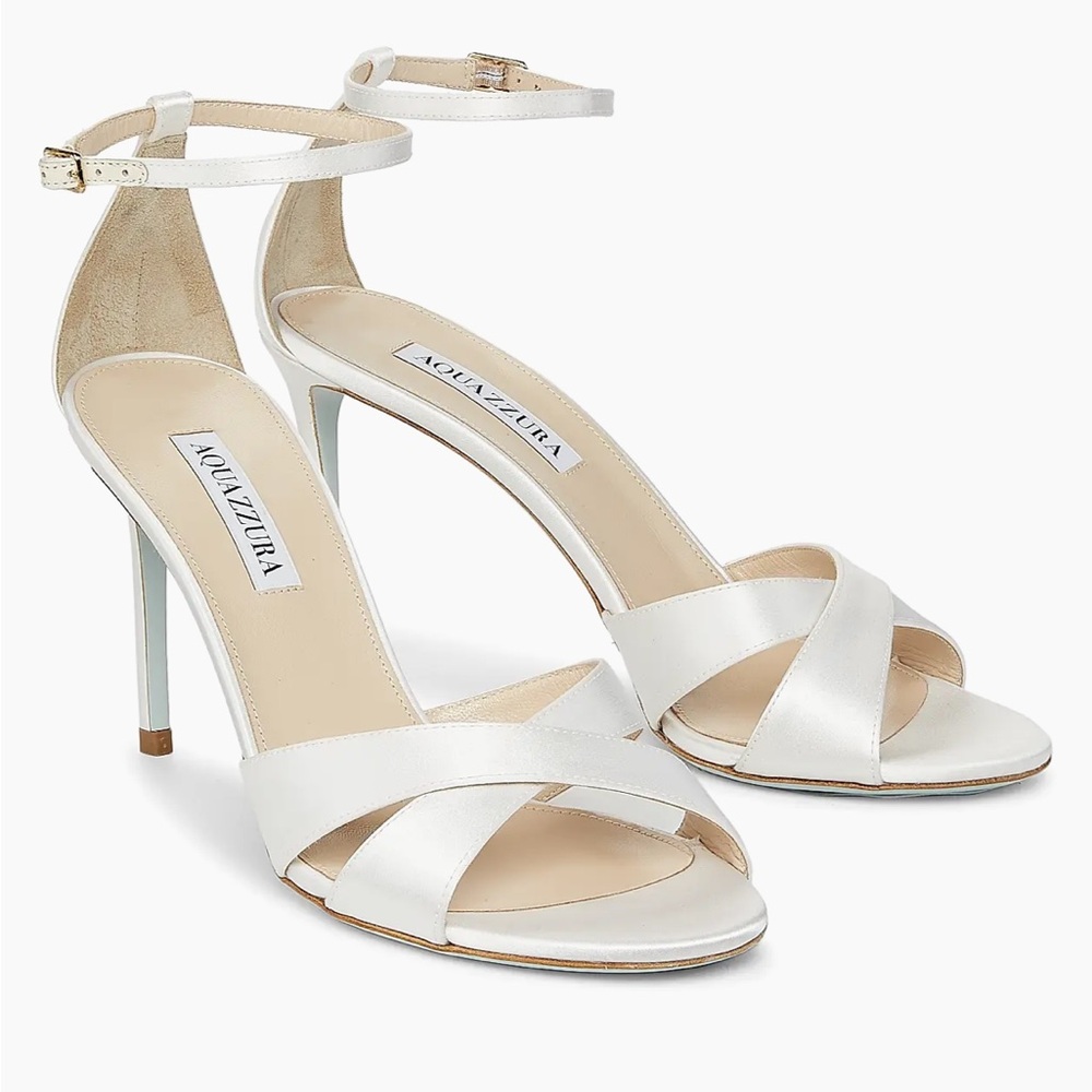 Aquazzura Ivory Satin Cross Strap Heels